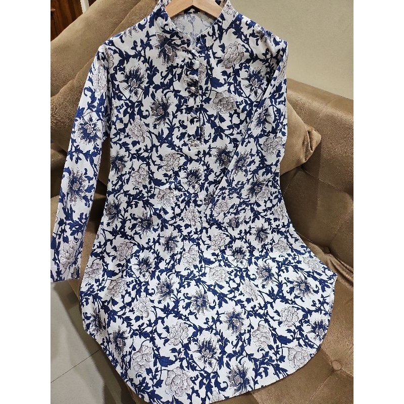 Batik Wanita Bunga Biru Model Tunik - PL