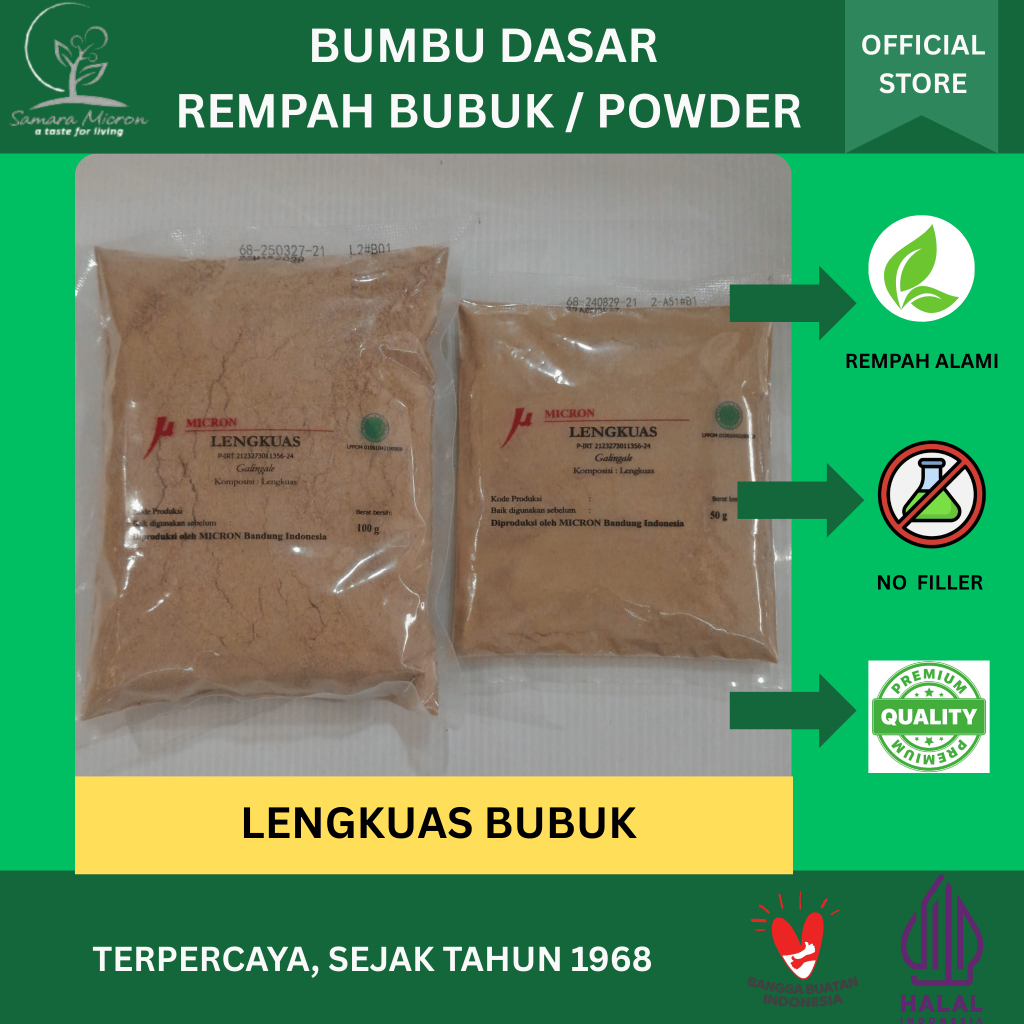 

Bumbu Dasar Samara Micron - Laja Bubuk - Lengkuas Bubuk - Laos Bubuk
