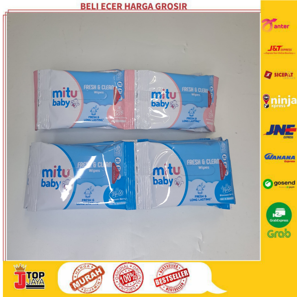 Tissue Basah Mitu Baby Sachet / Mitu Baby Wipes 4 Sheets Fresh & Clean Pink / Biru Renceng