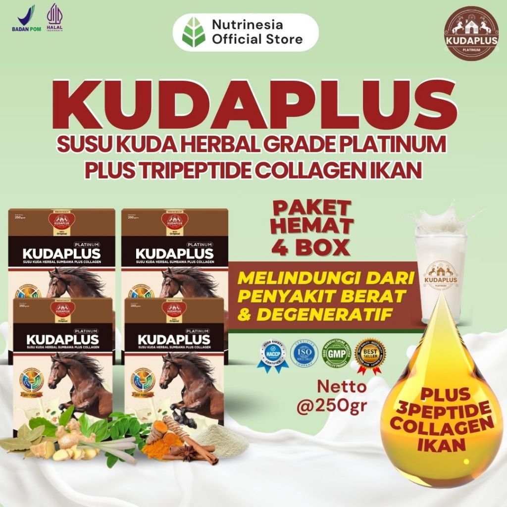 

Susu Kudaplus Original dari Sumbawa Cepat Atasi Sesak Nafas Akut dan Nyeri Sendi Berat Kemasan 250gram Paket 4 Box