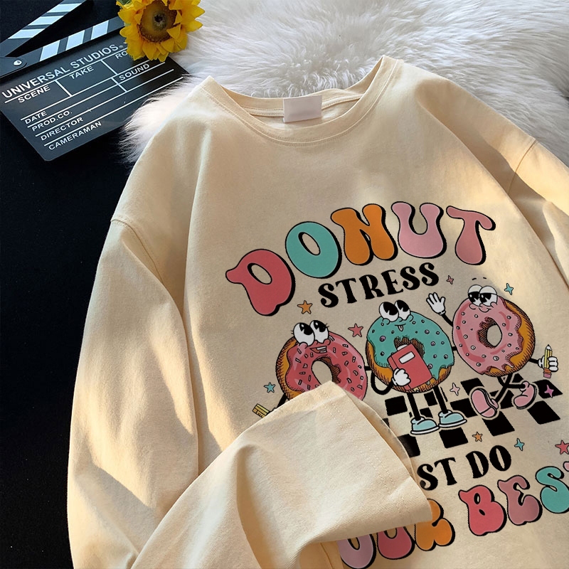 Forteid atasan kaos wanita oversize lengan panjang korean style / Cetakan pola kue berwarna-warni ya