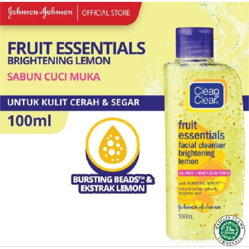 Clean n Clear fruit Essentials Brightening Lemon Sabun cuci muka  pembersih wajah 100ml