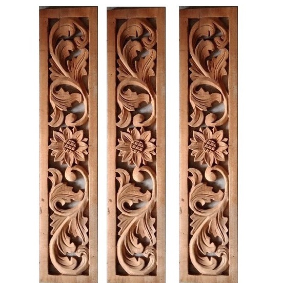 Kayu Jati 80 X 13 cm Dekorasi Dinding Ornamen Ukir Tempel Kepingan Loster Motif Daun Matahari