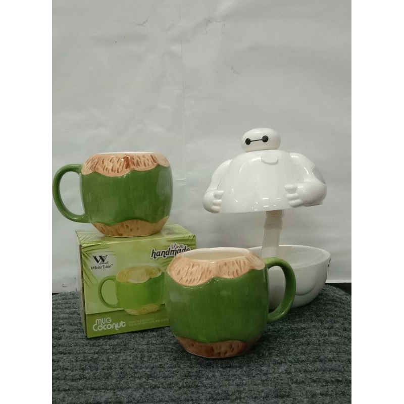 White Line | Mug Coconut Keramik 350ml (WAJIB CO BUBBLE WRAP)