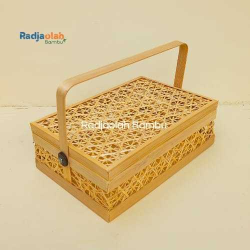 Besek Bambu / Kotak Hampers  bambu motif anyaman Trumtum gagang 1 - bingkisan / HAMPERS LEBARAN / HA