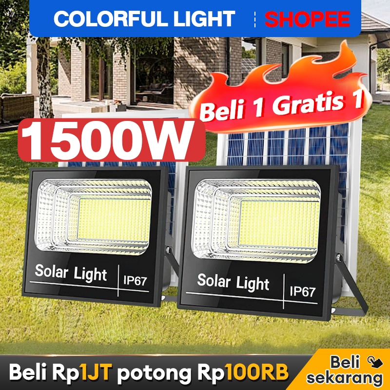 【Dikirim dalam 12 jam】Lampu Tenaga Surya LED 1500W Solar Light IP67  lampu sorot emergency tahan air