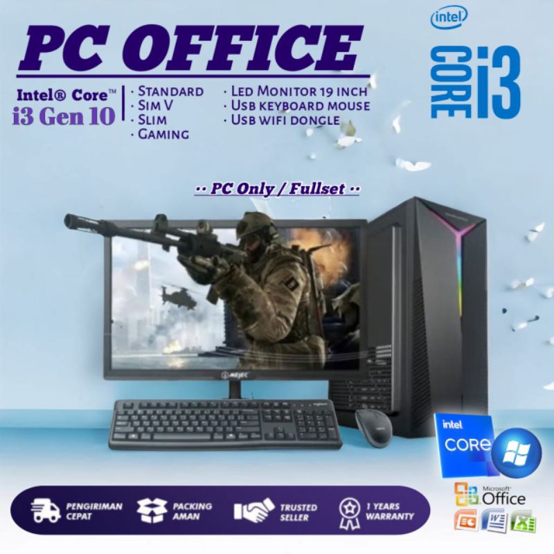 Komputer / PC Rakitan Intel Core i3 10100 / 10105 /f Gen 10 - Paket Fullset / PC Only - Siap Pakai