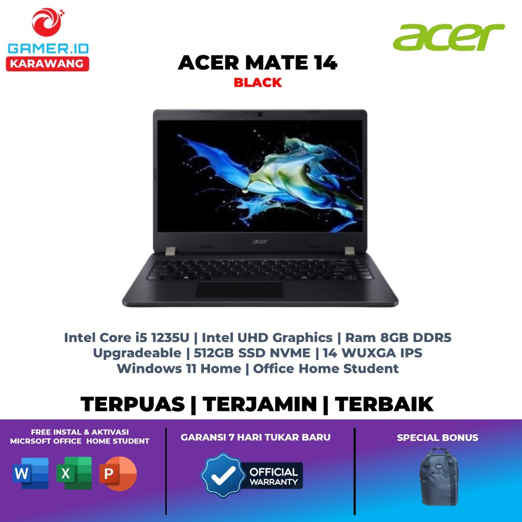 Laptop Acer Mate 14 I5 1235 8GB 512GB Windows 11+OHS 14.0 IPS