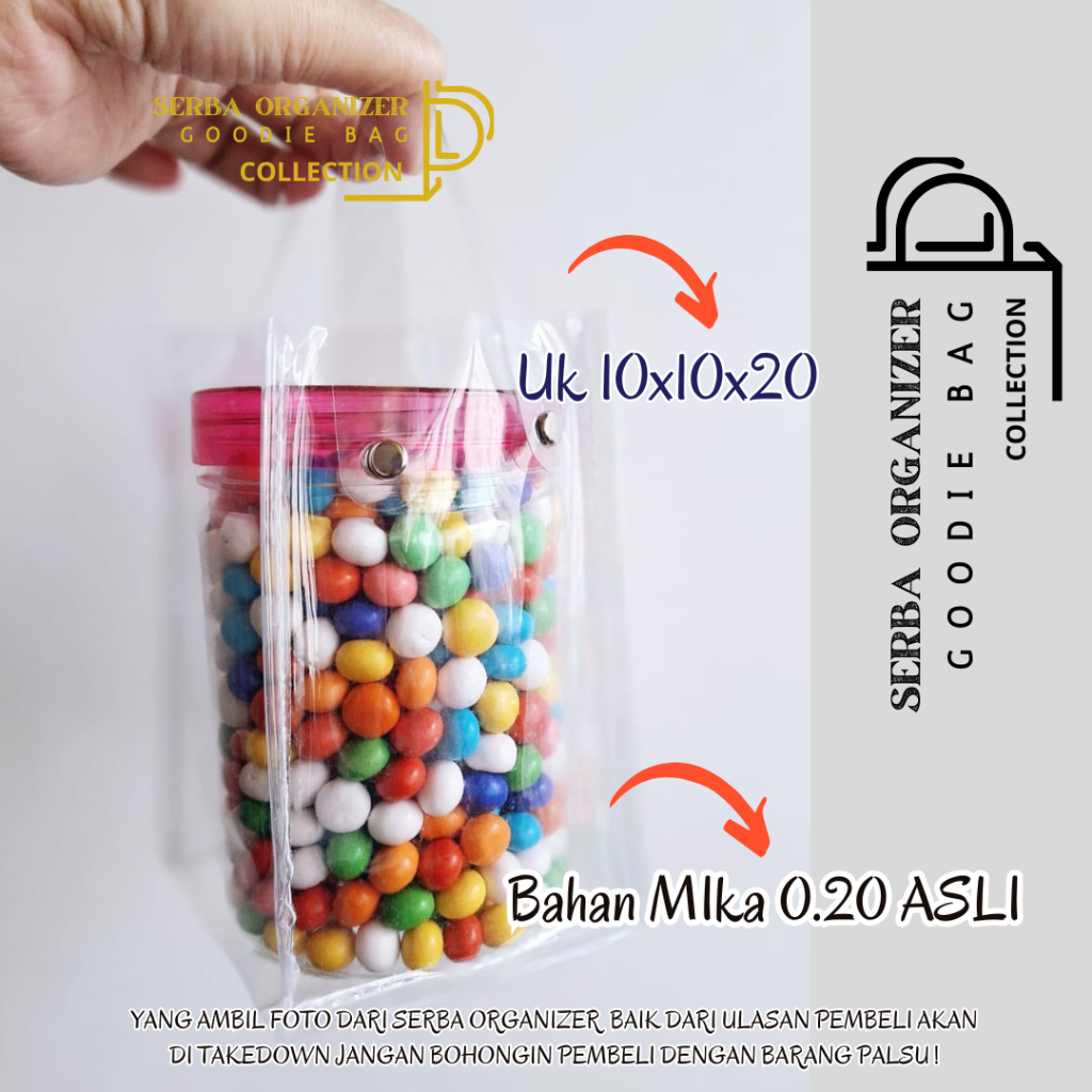 

10x10 Tas goodie bag mika polos transparant tas tenteng plastik toples kue kering toples tabung