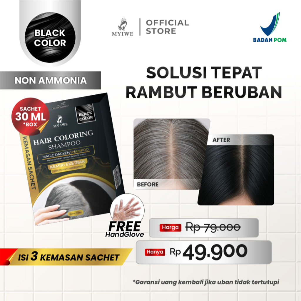 Myiwe Shampoo Penghilang Uban / Penghitam Rambut Uban Original 1 Box Isi 3 Sachet