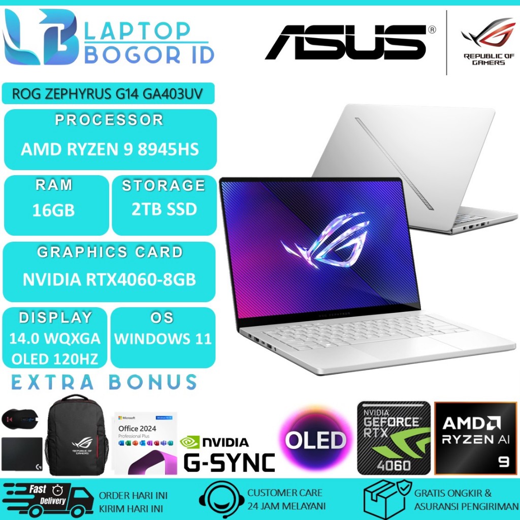 Asus ROG Zephyrus G14 GA403UV Amd Ryzen 9 8945HS RTX4060-8GB 16GB 2TB 14.0 OLED 120HZ White