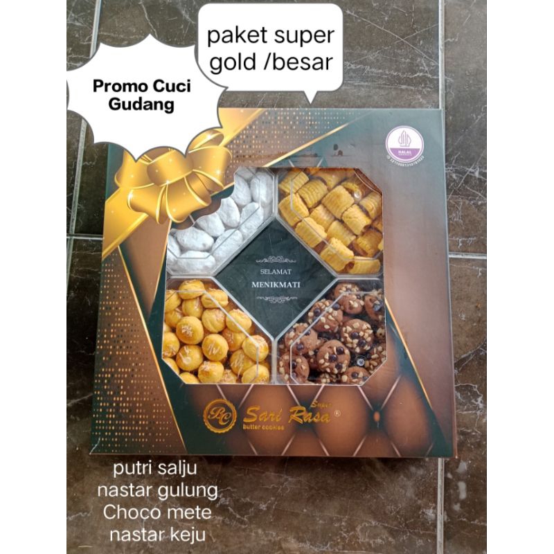 

Paket Nastar super gold isi 4 stoples x 500gr. by Sari Rasa Butter Cookies. promo Cuci Gudang
