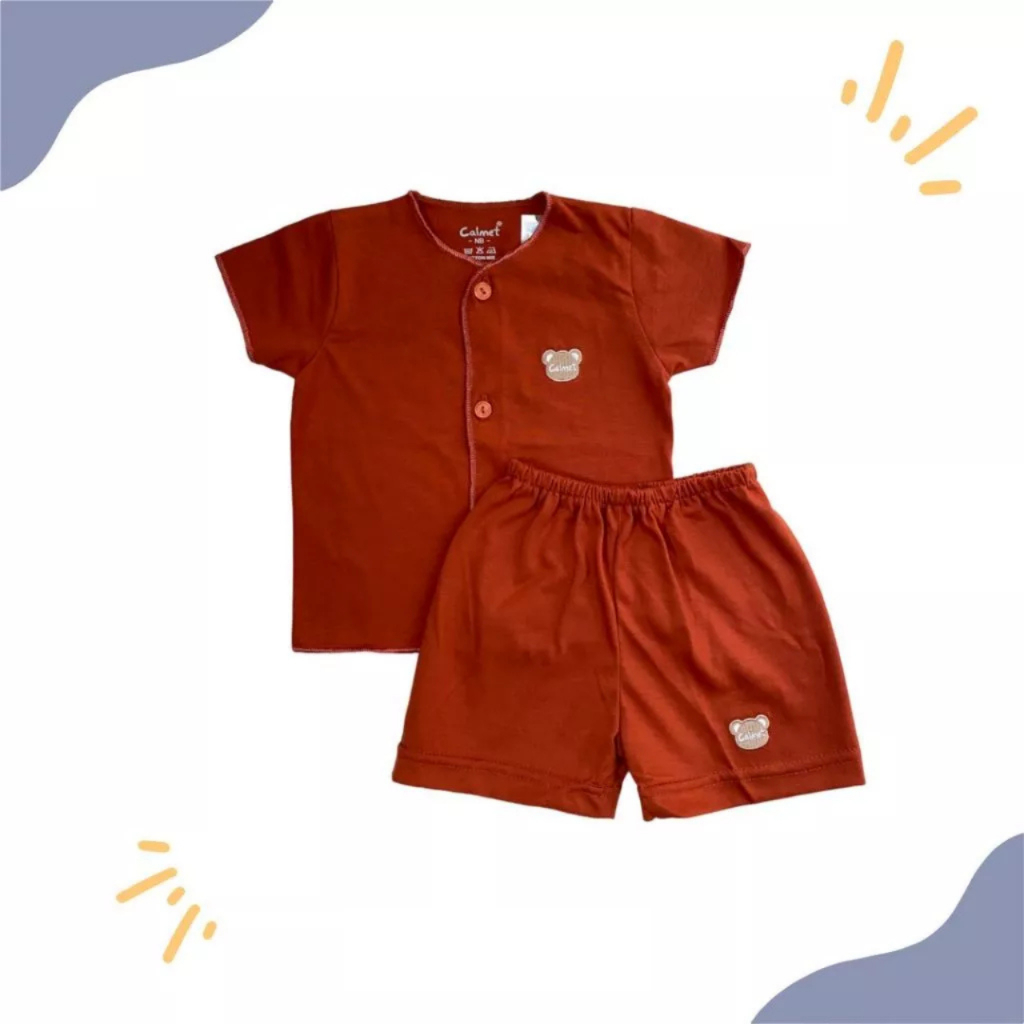 Calmet Baju Bayi Setelan Pendek Polos 0-3 Bulan (Warna Random)