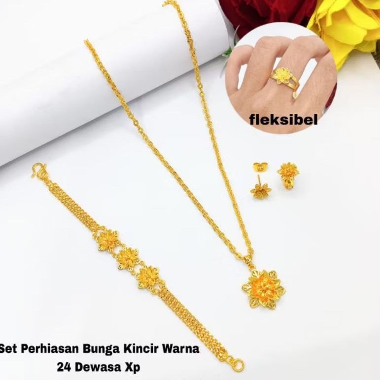 Set Perhiasan Mawar Lapis Emas 24K Kendari