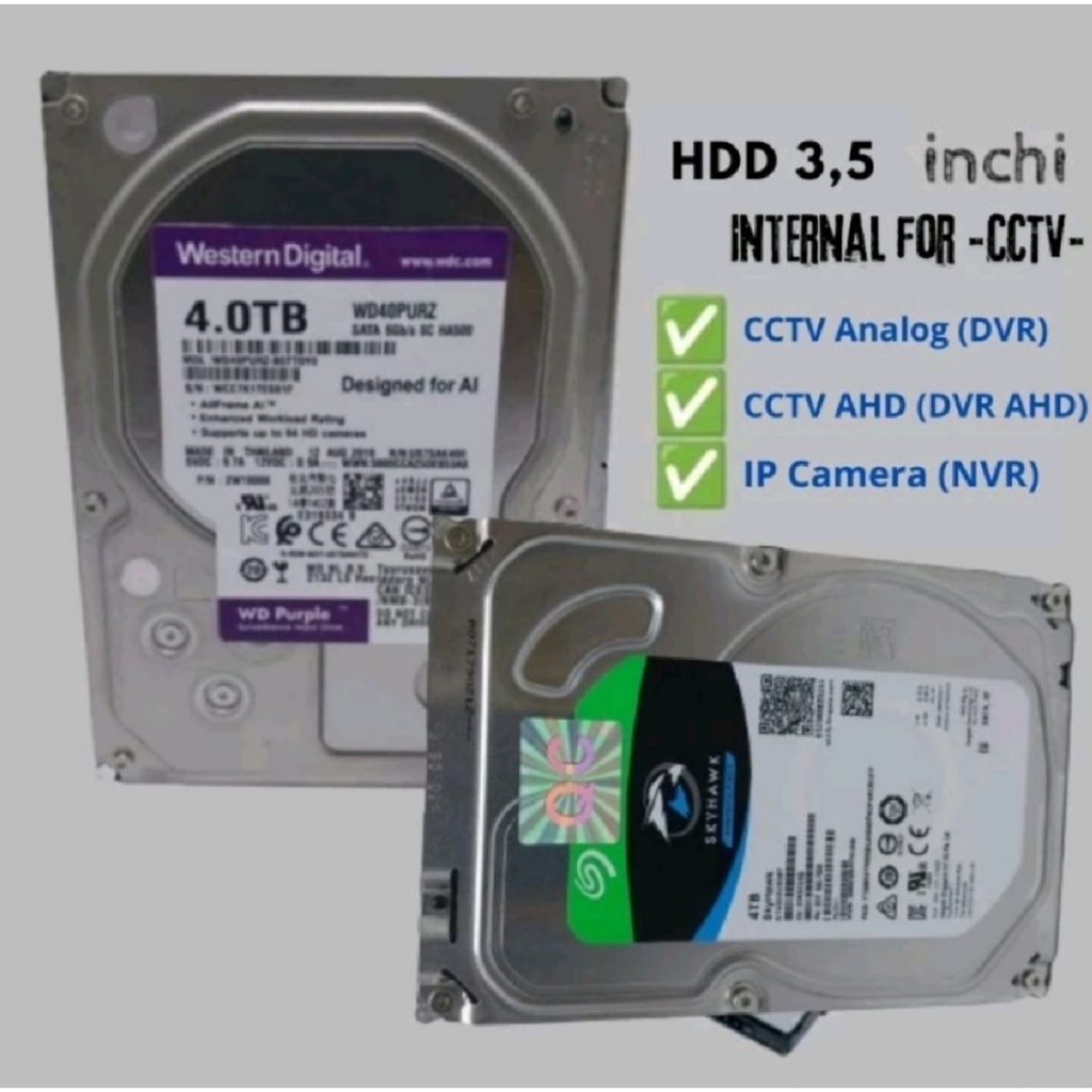 Hardisk 4.TB/3.TB/2.TB/1.TB WD PURPLE 3,5/Reques merk  HDD Internal CCTV,DVR,NVR.