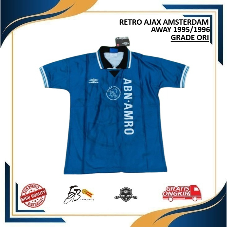 JERSEY BOLA RETRO AJAX AWAY 1995/1996 GRADE ORI HIGH QUALITY JUMBO XXL 2XL