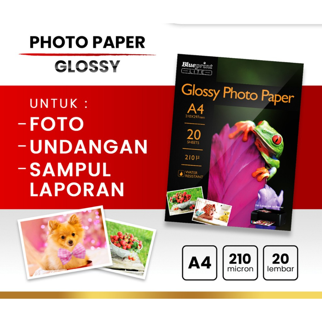 

BL-GPA4210 BLUEPRINT LITE Kertas Foto Glossy Photo Paper A4 10R BLUEPRINT LITE 210 micron 20 lembar POLOS MURAH