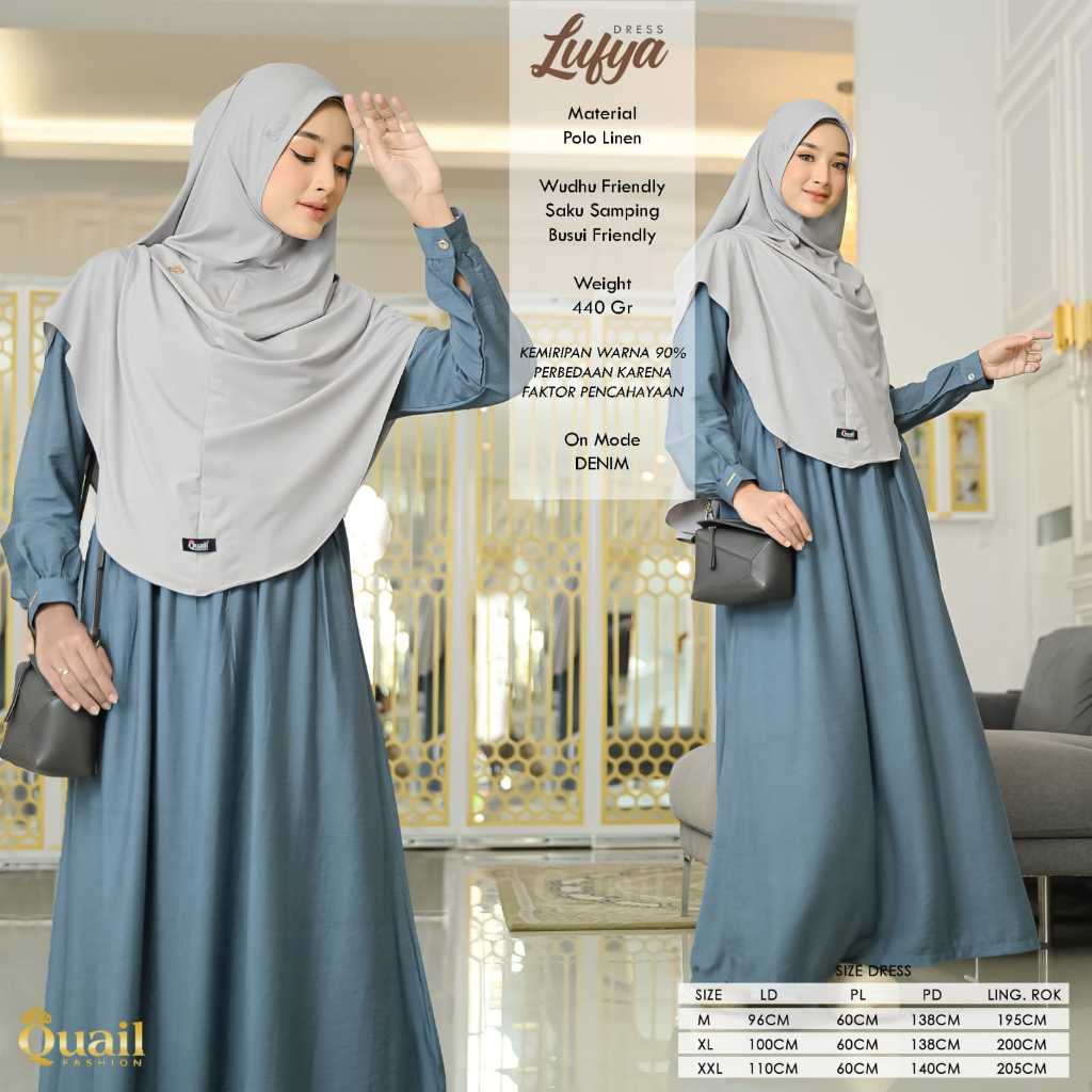 Lufya Gamis Lufya Dress Muslimah Original Quail Hijab Fashion Polo Linen Premium Busui Wudhu Friendl