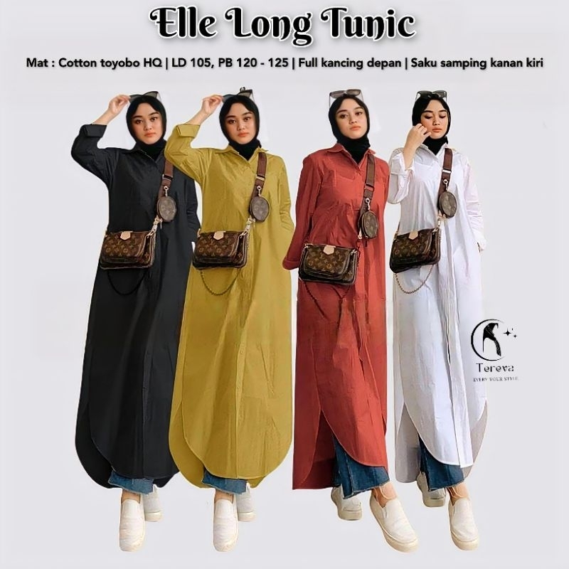 Elle Long Tunik Toyobo Premium By Tereva-Tunik Katun Toyobo Import LD 105-Tunik Polos Wanita Terbaru