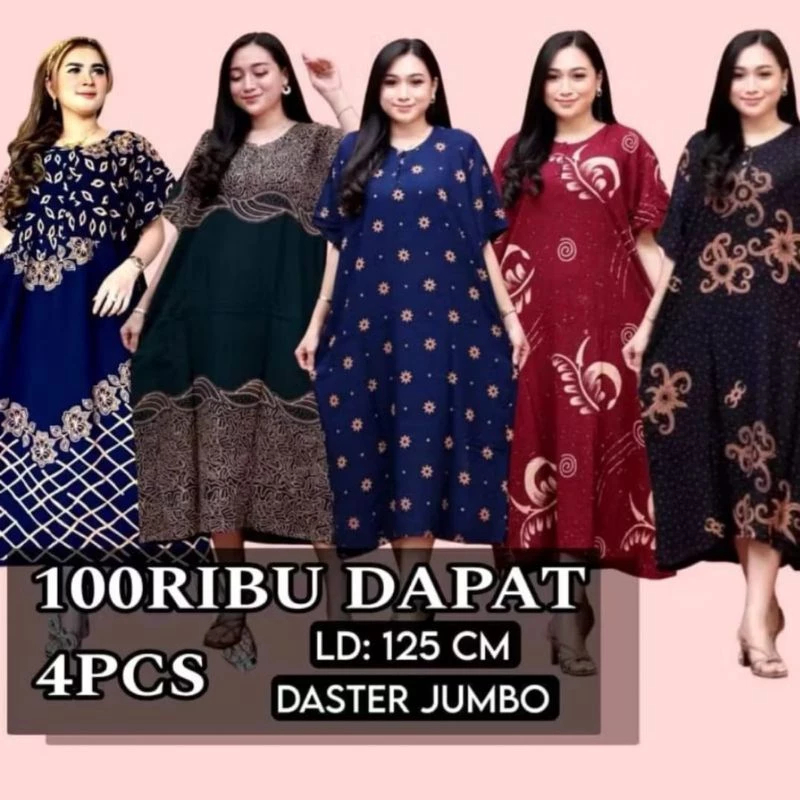 Daster 100 dapat 4pcs Daster Jumbo busui daster bumil daster rayon lengan pendek Kancing Depan Daste
