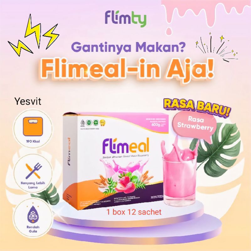 

FLIMEAL STRAWBERRY 1 BOX 12 SACHET MINUMAN FIBER ORIGINAL HALAL BPOM