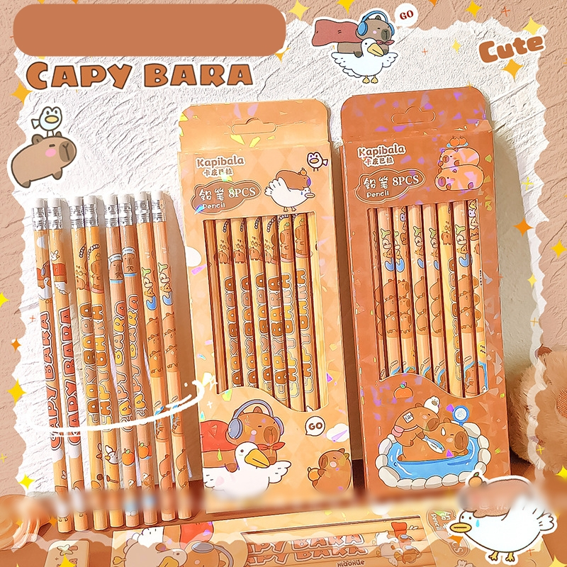 

[ORGM] Alat tulis Kantor Pensil HB Set 8pc Motif Capybara Lucu Estetik