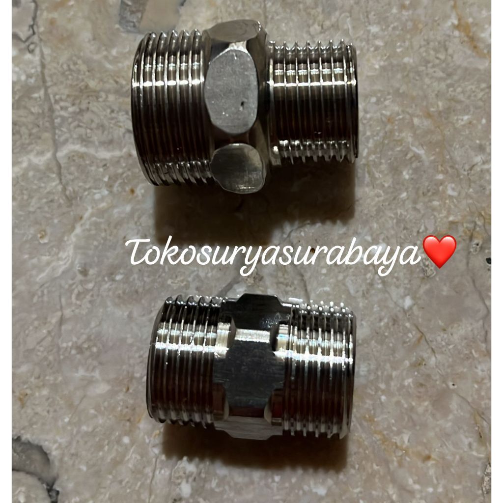 stenlis steel chrome BERKUALITAS REKOMENDASI MELISA double nepel 1/2" x 1/2" double nepel 3/4" x 1/2