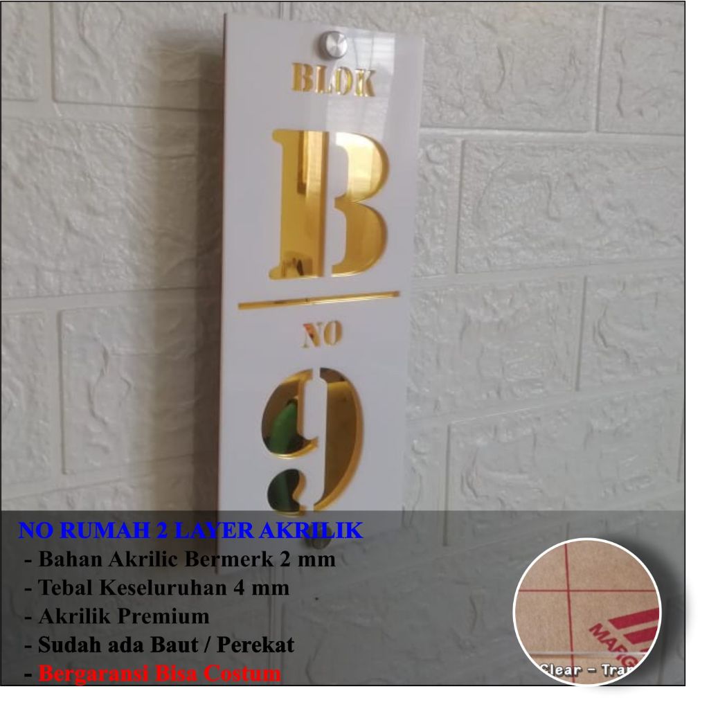 NOMOR RUMAH AESTHETIC 2 LAYER TIMBUL AKRILIK | NOMOR RUMAH MINIMALIS ACRYLIC FREE STAINLESS PEREKAT
