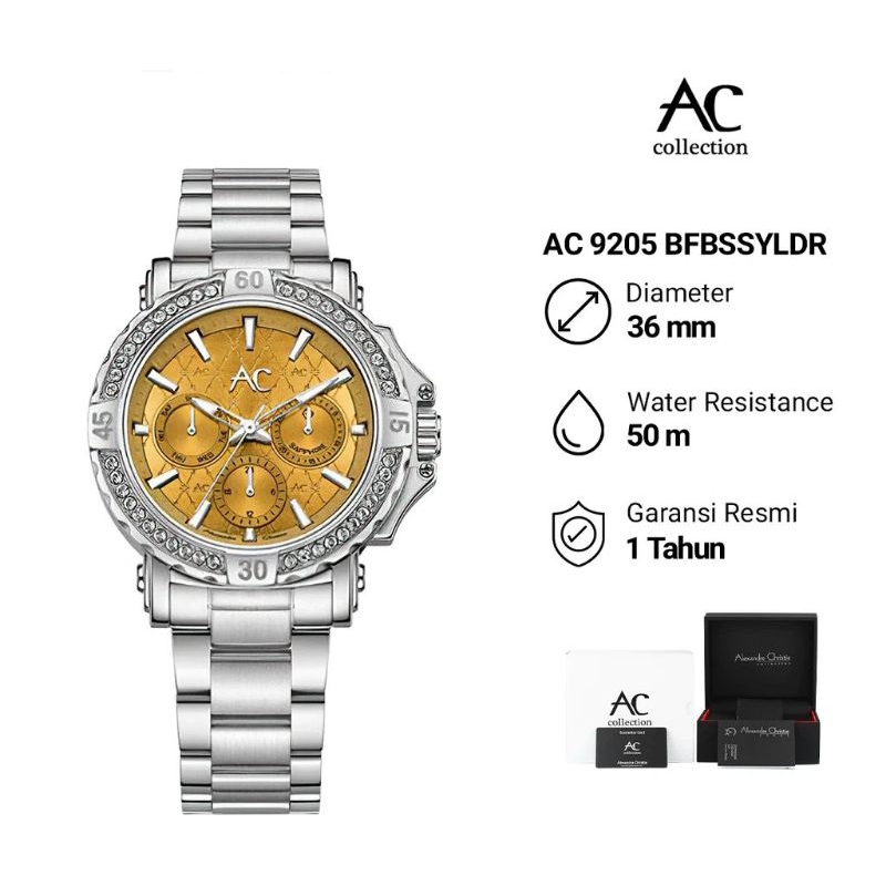 Best Seller Jam Tangan Wanita Alexander Christie AC 9205 BFBSSYLDR Analog Cronograph Aktif Stainless