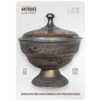 Mukun Antik India Bahan Kuningan Lapis Perak Motif Bunga