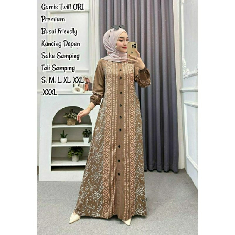 Gamis twill original sutra coklat cap malaman