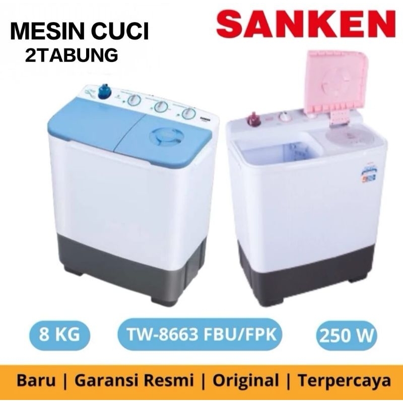 SANKEN MESIN CUCI TW 8663 MESIN CUCI SANKEN  2TABUNG TW 8663 8KG WASHING MACHINE TWIN TUB LOW WATT