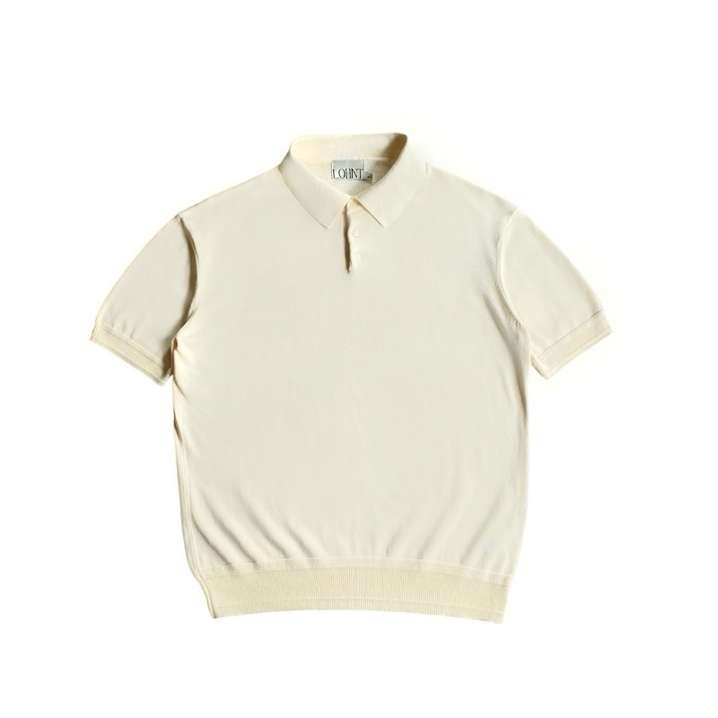 Lohnt knitted ss polo shirt cream kaos kerah short sleeve knit knitwear