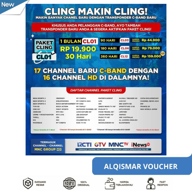 TV VOUCHER Paket Cling 1Bulan Recaiver K-Vision CL01 NEW