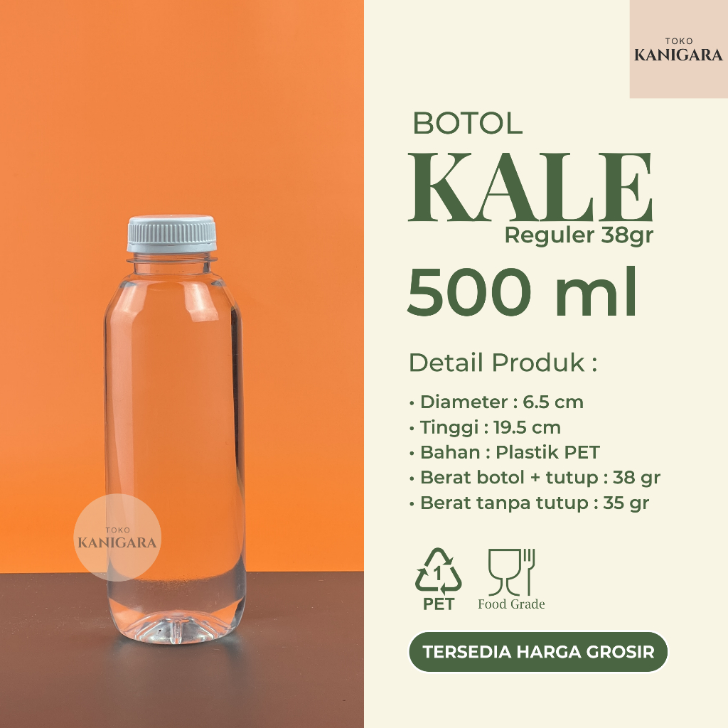 Botol Kale 500ml REGULER - Botol Plastik 500 ml GROSIR - Botol Kemasan Minuman Kopi, Susu, Jus, Teh