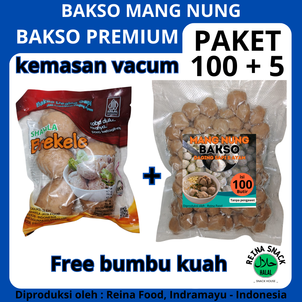 

PAKET BAKSO PREMIUM ISI 100 + 5 JUMBO BASO URAT FREE BUMBU KUAH MANG NUNG BAKSO