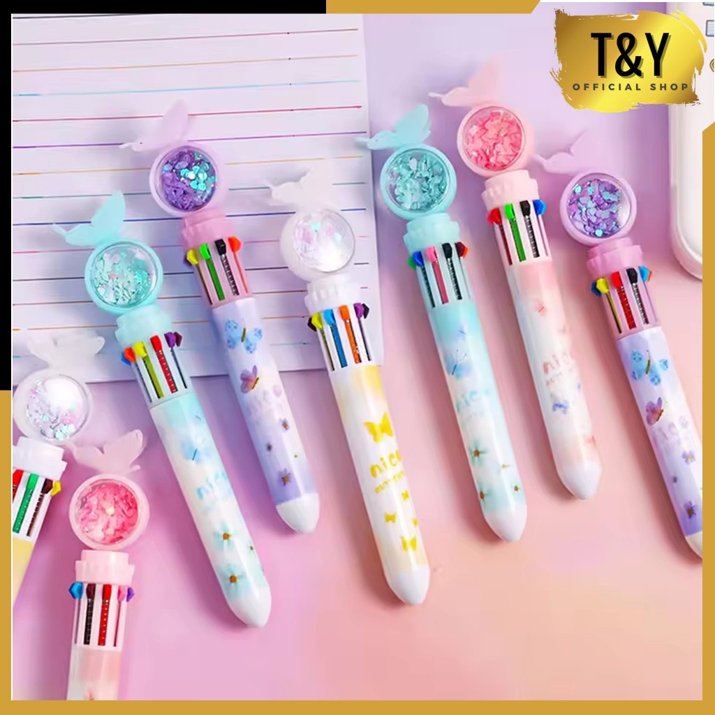 

T&Y Pulpen Gliter Motif Kupu-Kupu 10 Warna Pulpen Gel Aesthetic Pena Ballpoint Karakter Lucu Alat tulis ATK Sekolah Kantor