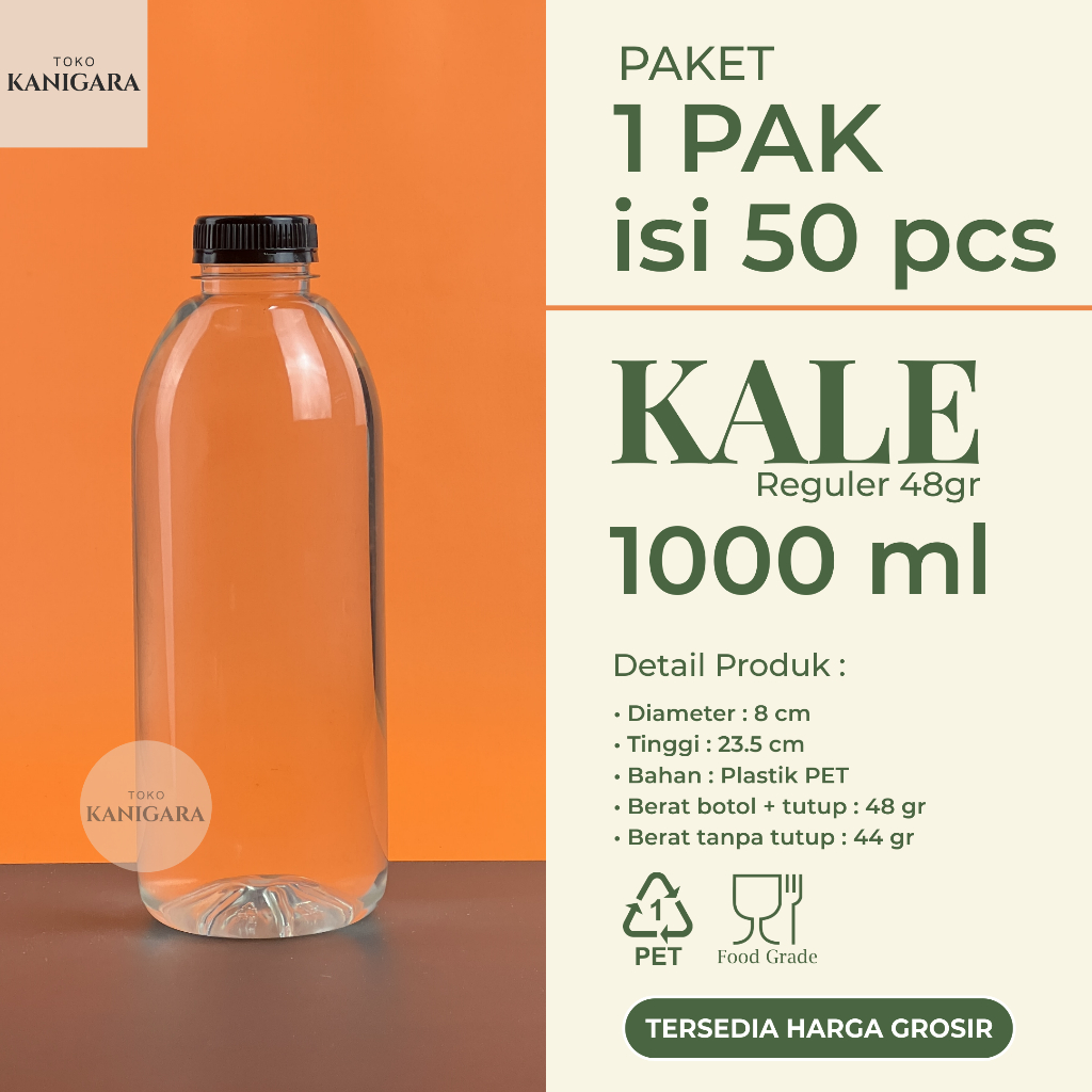 Botol Kale 1 Liter REGULER - 1 PAK isi 50 Pcs - Botol Plastik Kale 1000 ml GROSIR - Botol Minuman
