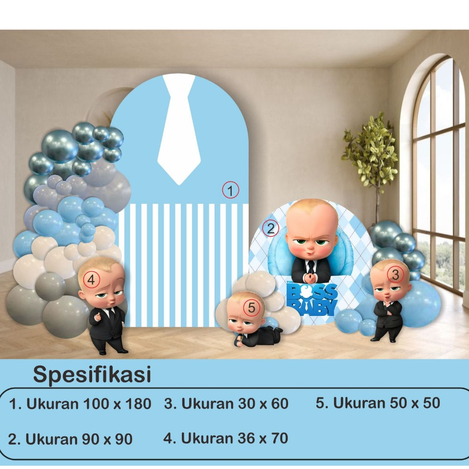 standing karakter tema baby boss UV print / backdrop dekorasi ulang tahun