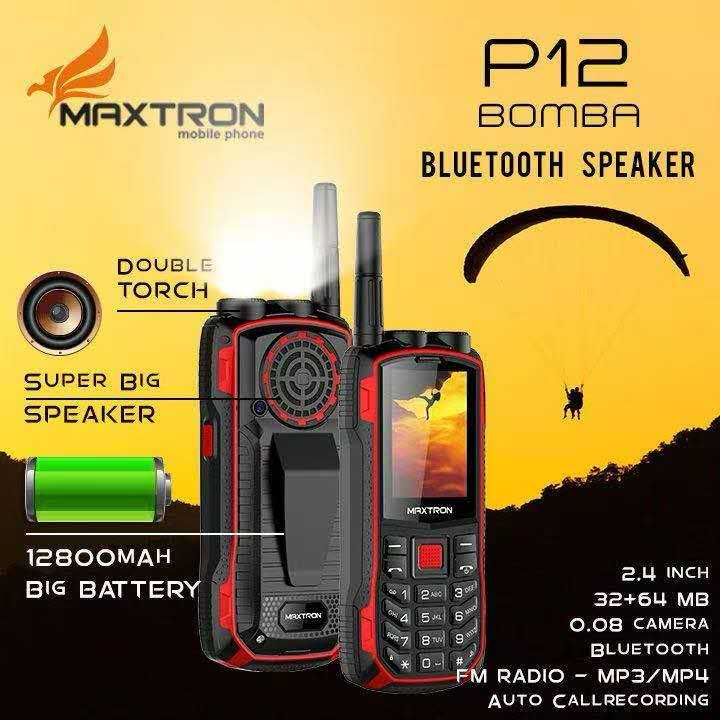HP Maxtron P12i BOMBA Handphone Outdoor Tahan Lama Speaker Bluetooth + Power Bank + Double Senter