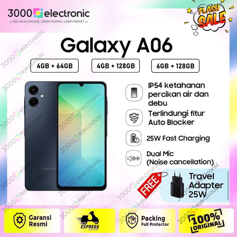 Samsung Galaxy A06 4G 6/128GB [ 6GB+128GB ] Kamera 50mp, Mediatek Helio G85 Batrai 5000 Mah GARANSI 
