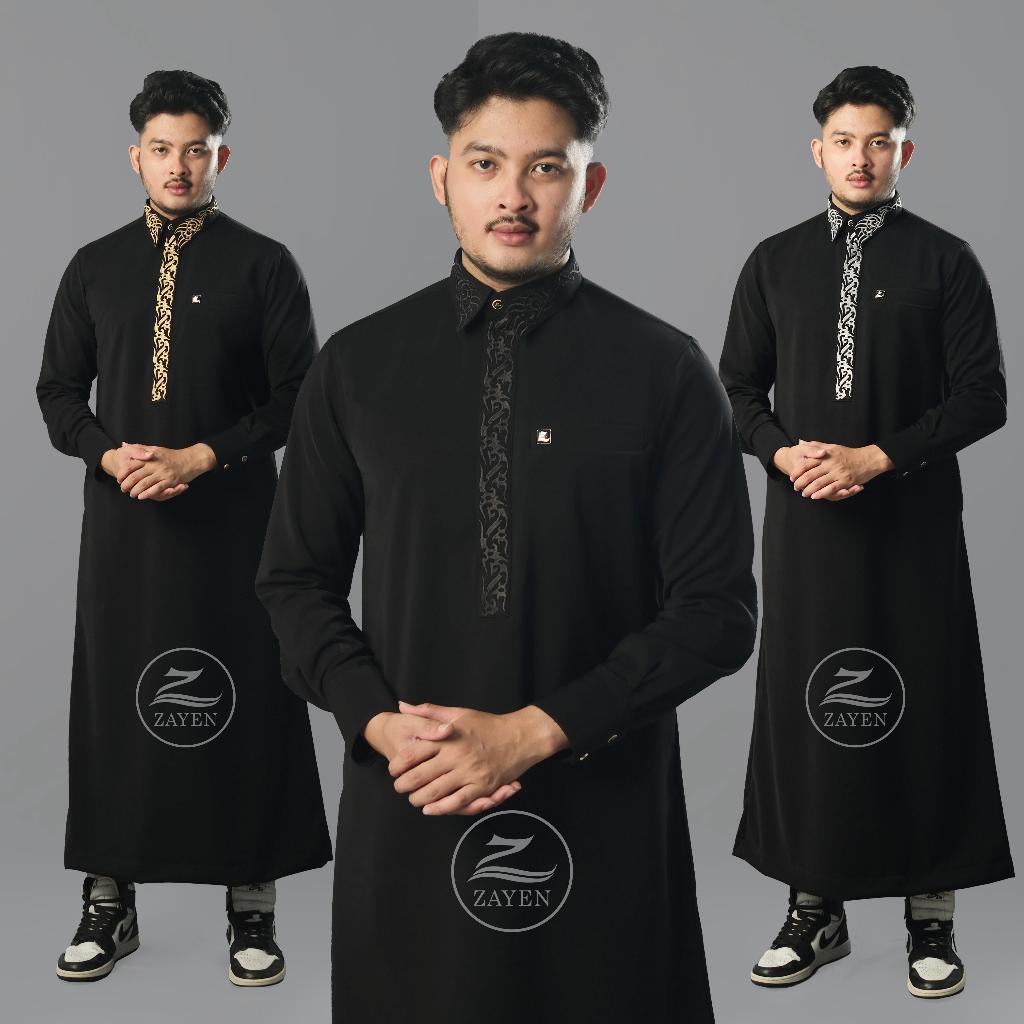 Jubah Slimfit pria Gamis Pria Slimfit jubah zayen hitam kerah daum kerah kemeja bordir jubah pria mu