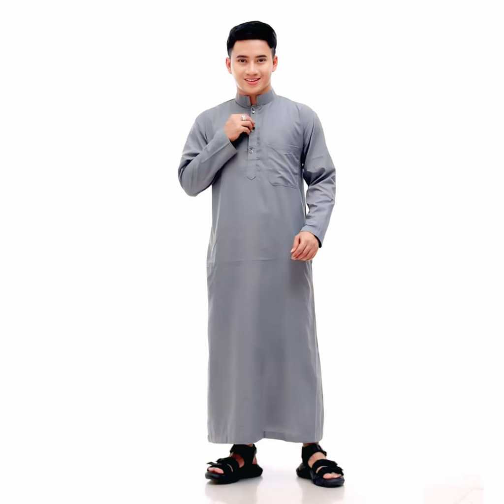 Jubah Pria Putih Polos Gamis Pria Dewasa Jubah Saudi Lengan Panjang Jubah pria