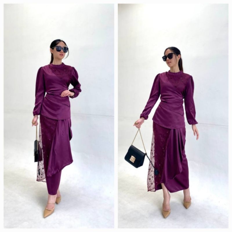 [Kode B] LAUDYA Set Modern Brukat Kebaya Rok Layer Outher Lace Kebaya Set | Stela Wisuda Modern | Se