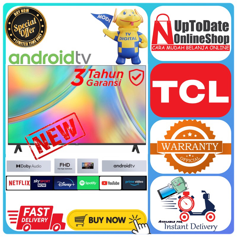 TCL ANDROID TV 32 INCH 32S41B 32 S41B 32-S41B SMART TV FRAMELESS LED TCL HD DOLBY AUDIO