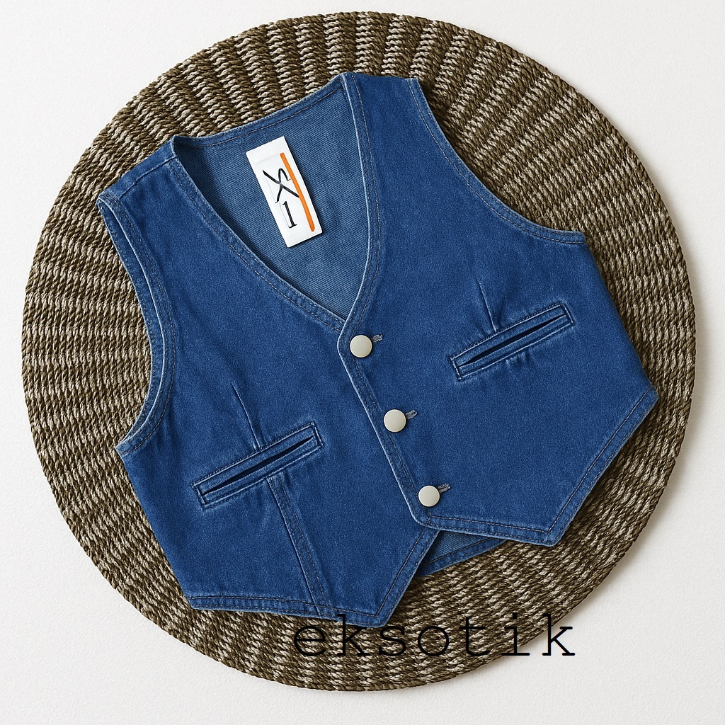 Vest Rompi Jeans Korea Korean Style Wanita - Atasan Crop Denim Wanita