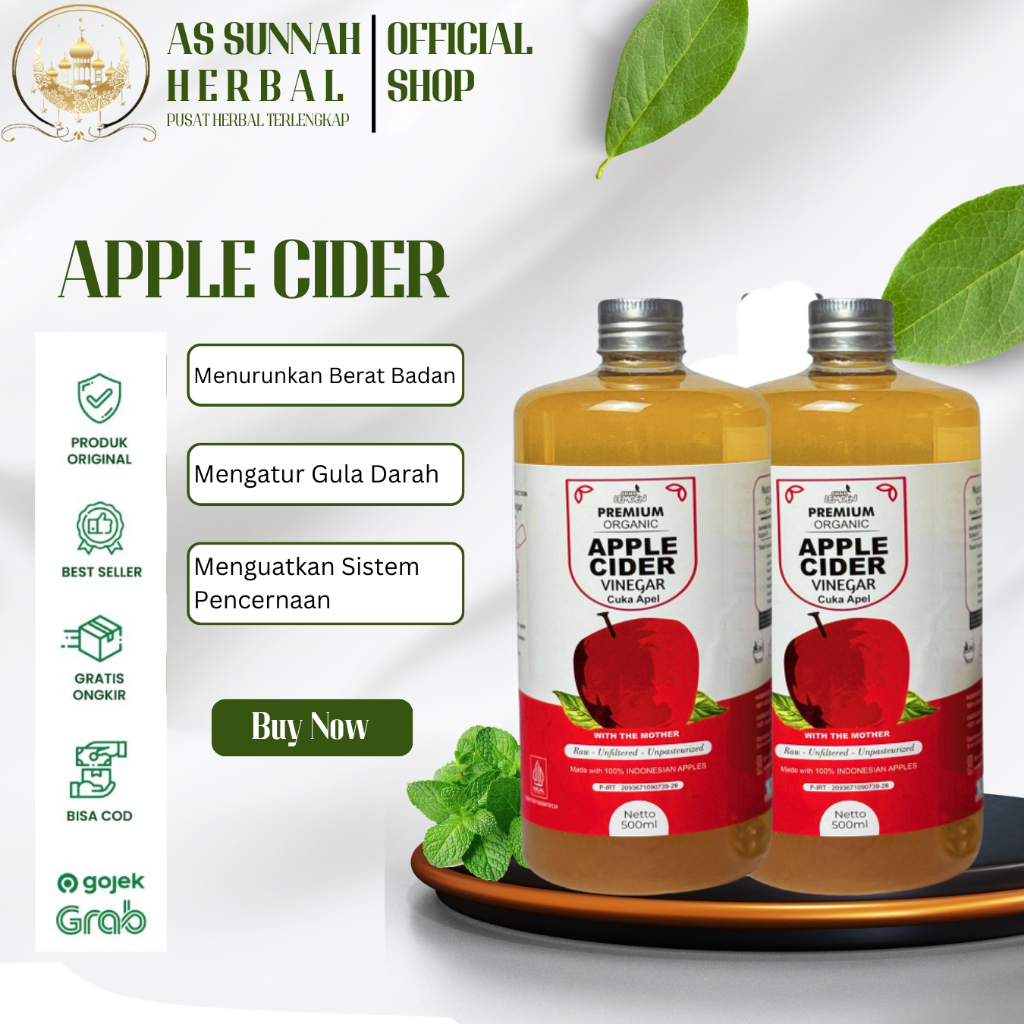 

PAKET 2 Botol Cuka Apel Original Organik 500 ML With Mother - Apple Cider Vinegar