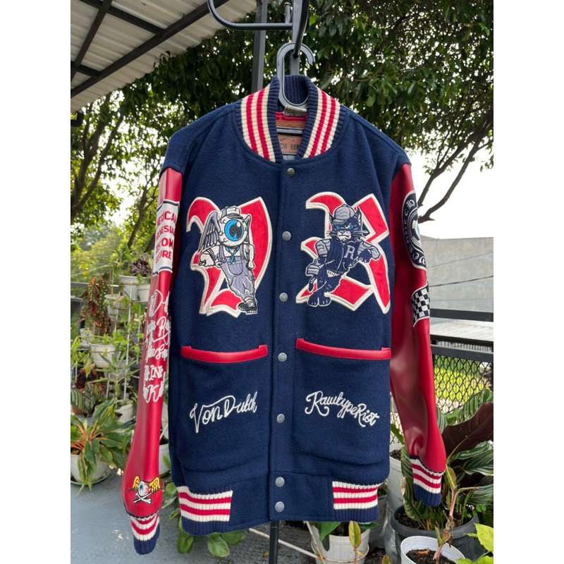 varsity jacket rawtype riot x von dutch