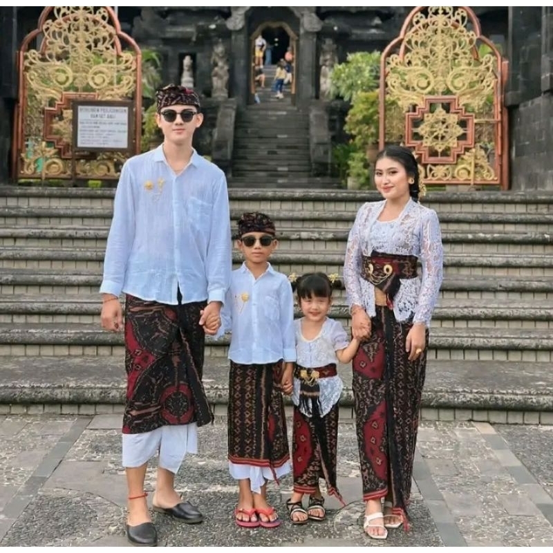 Set Couple keluarga Bali Tenunan Blanket Full Set Lengkap Saput + Udeng Jadi + Kamen Selendang Motif