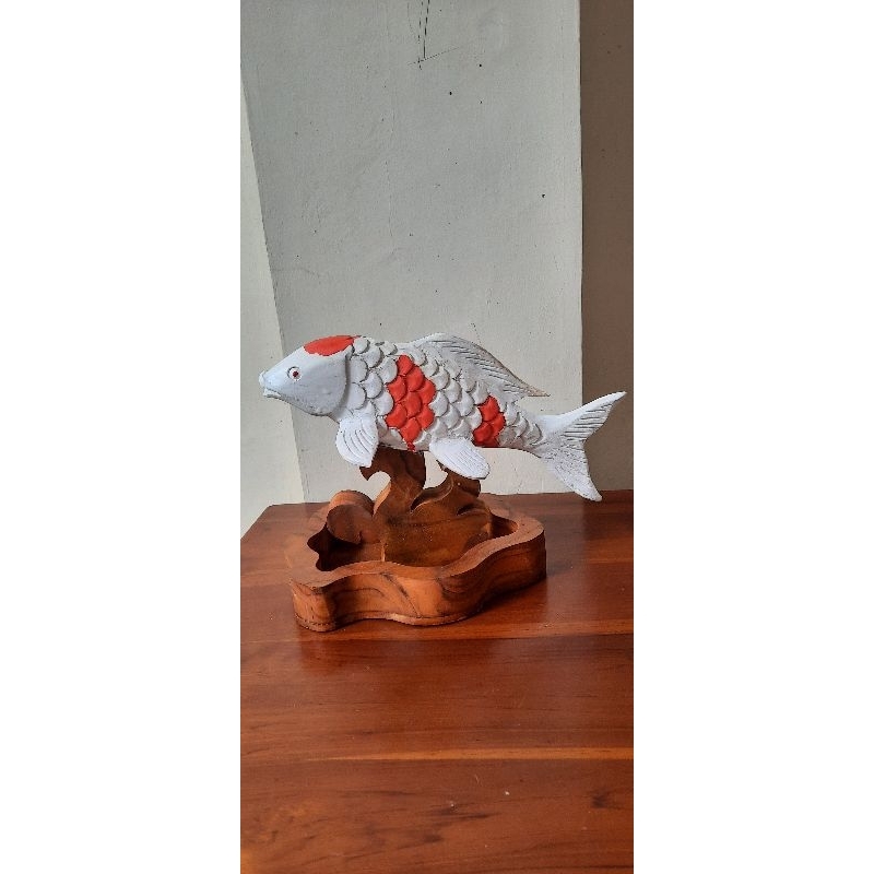 asbak kayu jati motif ikan koi